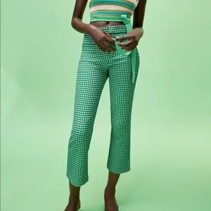Zara Green and White Gingham Cropped Pants